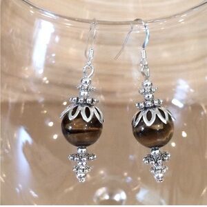 New Tigers Eye & Tibetan Silver Earrings